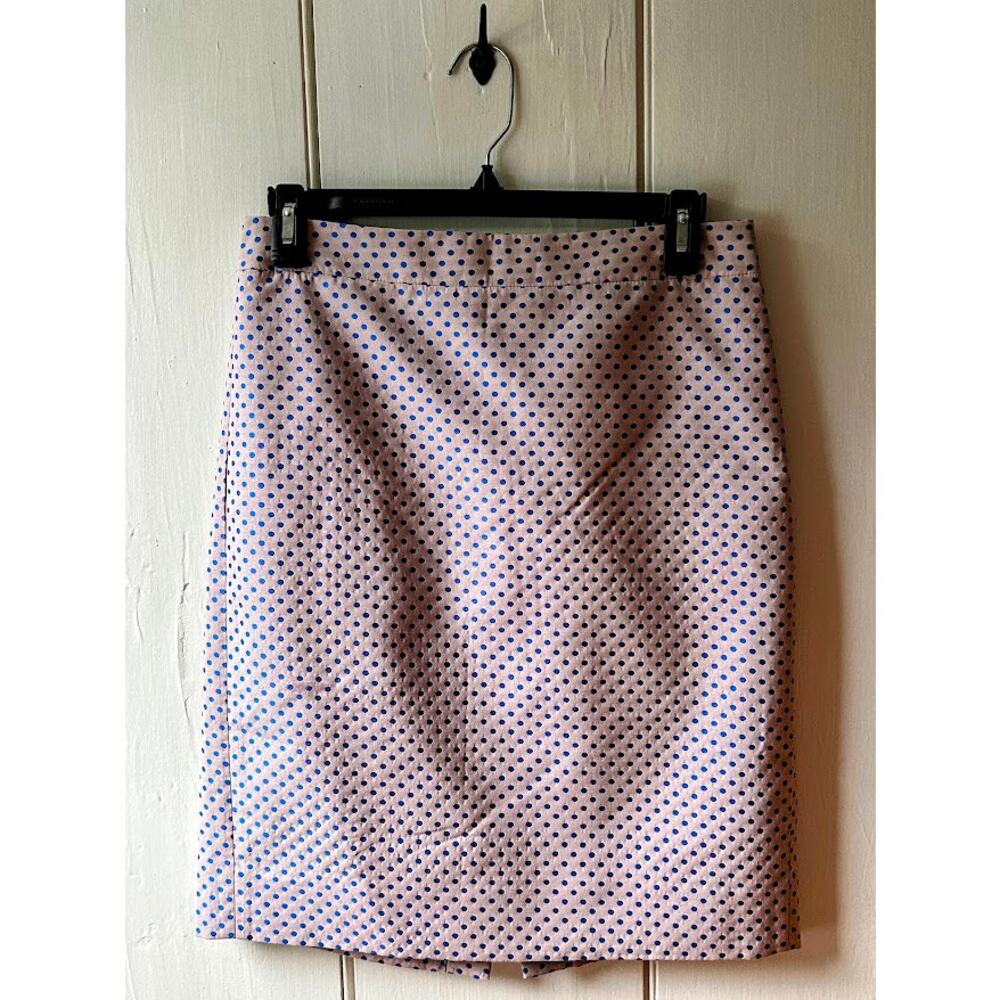 J Crew straight pencil skirt size 2 blue polka dot lined knee length
